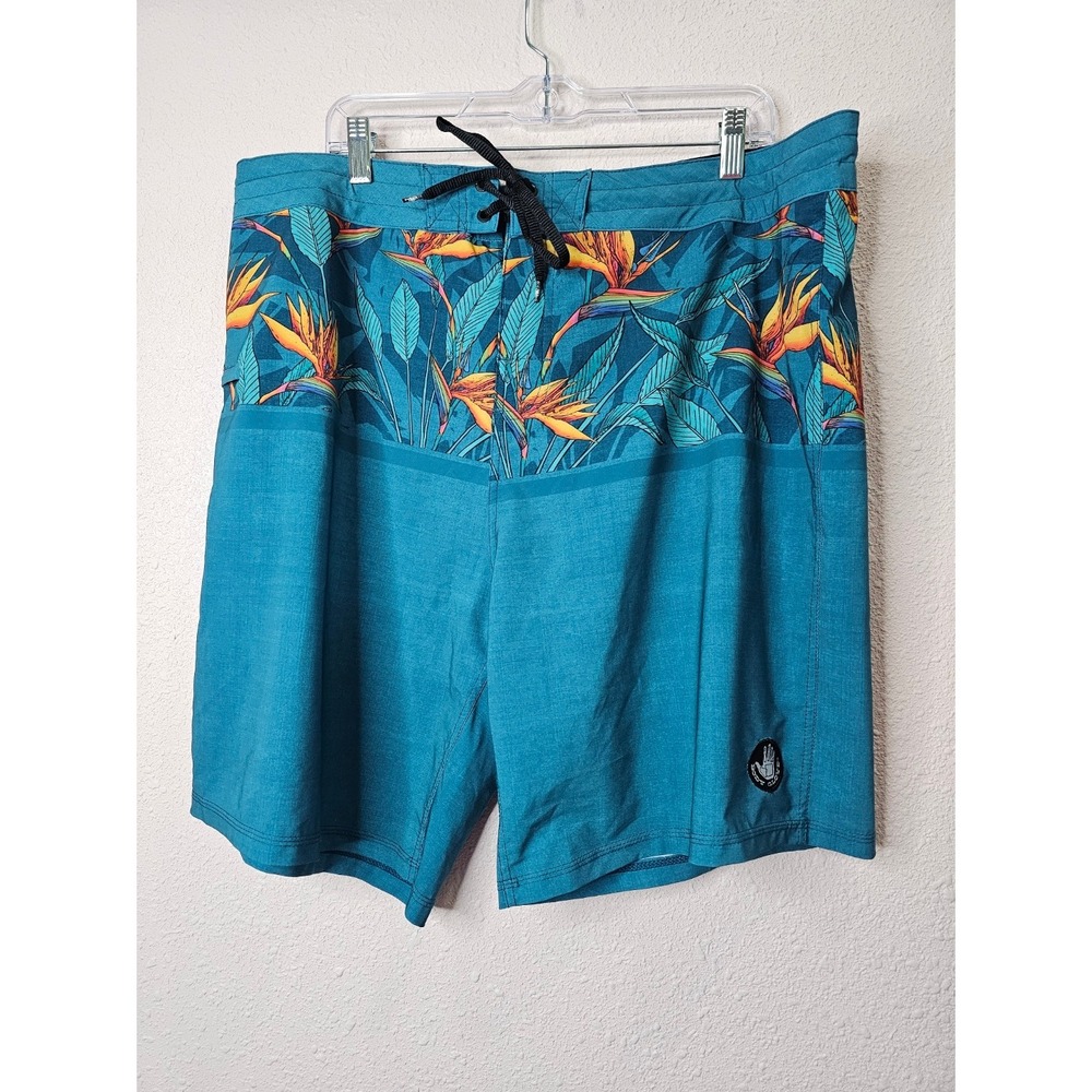 Body Glove Mens Vapor Board Shorts Teal Blue Floral‎ Bird of Paradise Size 40